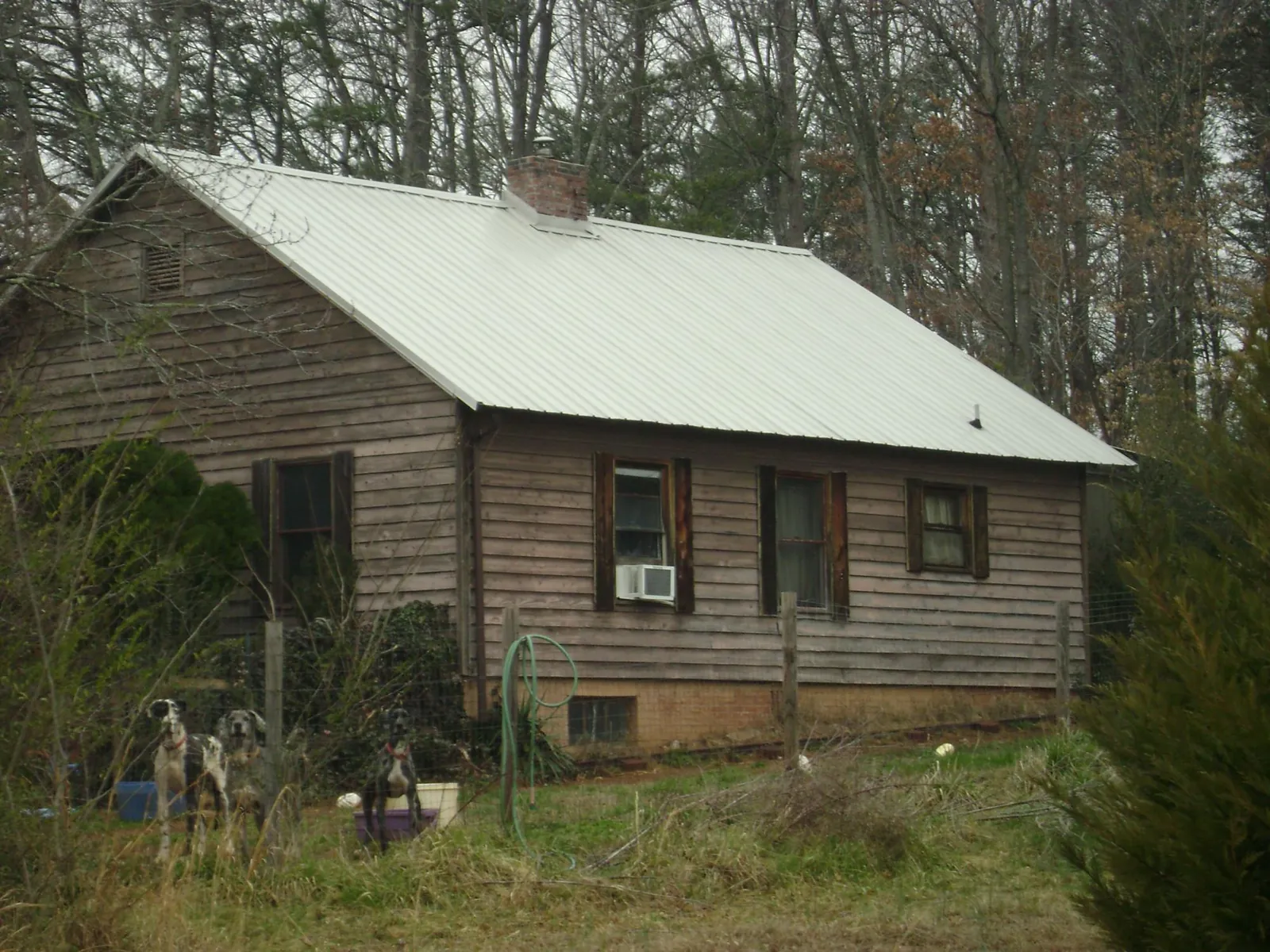 White metal roof on an old wood sided farmhouse, from a Metal Roof Installation job in Sugar Tree